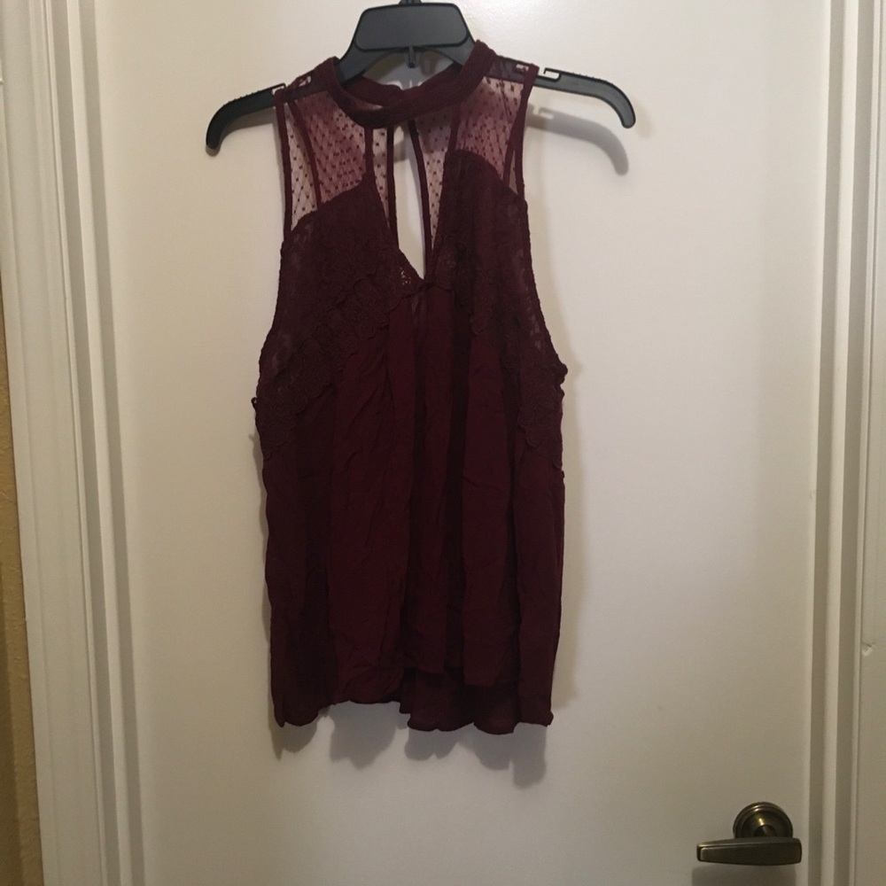 Elegant Burgundy Lace Sleeveless Top